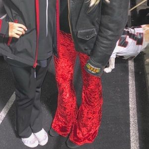 Red Velvet Bell Bottom Flare Pants